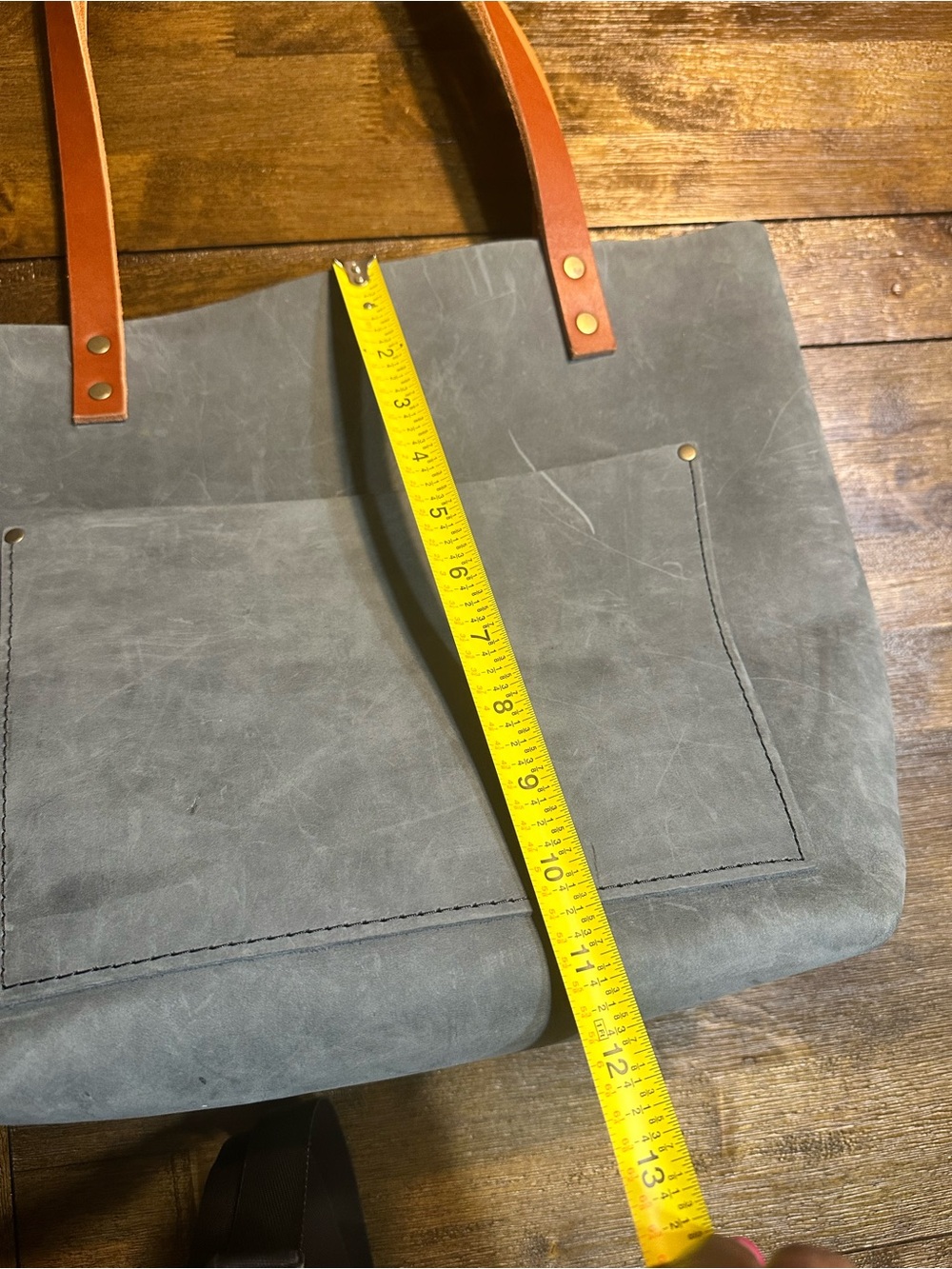 Portland Leather Gray Tote with Brown Leather Straps - Picture 4 of 8
